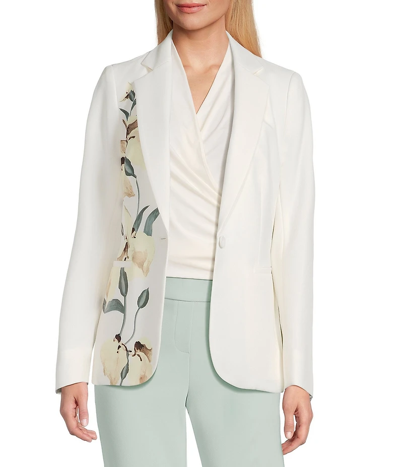 Anne Klein One Button Notch Collar Printed Jacket