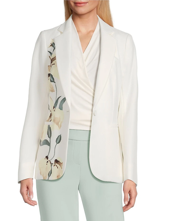 Anne Klein One Button Notch Collar Printed Jacket
