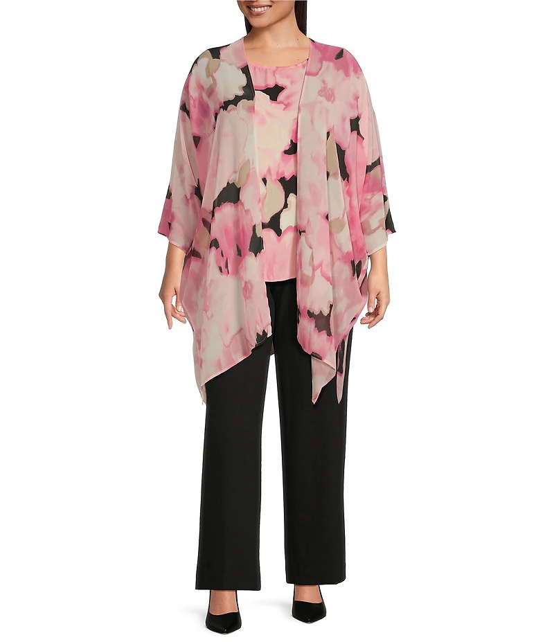 Anne Klein Plus Open Front Oversized Sheer Cardigan
