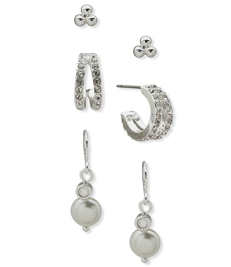 Anne Klein Pearl Coin Trio Earring Set