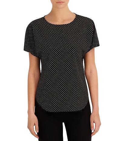 Anne Klein Petite Boat Neck Dotted Knit Jersey Tee