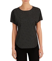 Anne Klein Petite Boat Neck Dotted Knit Jersey Tee