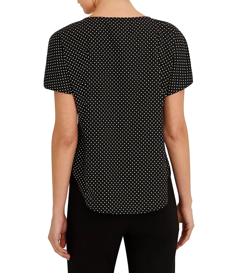 Anne Klein Petite Boat Neck Dotted Knit Jersey Tee