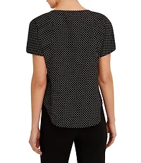 Anne Klein Petite Boat Neck Dotted Knit Jersey Tee