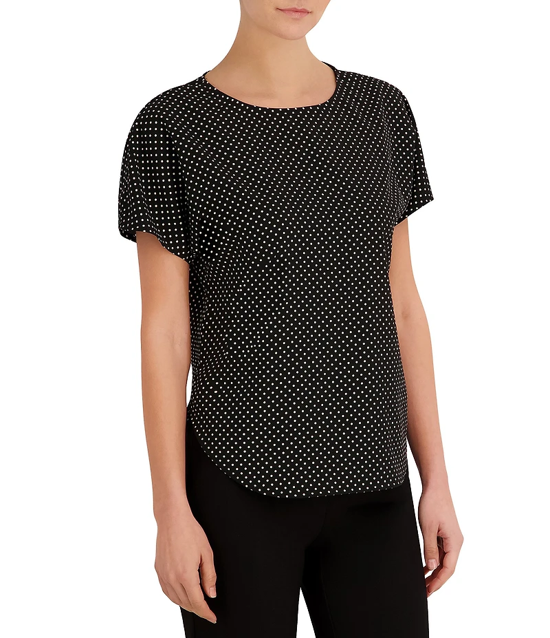 Anne Klein Petite Boat Neck Dotted Knit Jersey Tee
