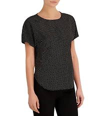 Anne Klein Petite Boat Neck Dotted Knit Jersey Tee
