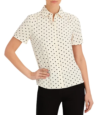 Anne Klein Petite Button Front Blouse With Cap Sleeve