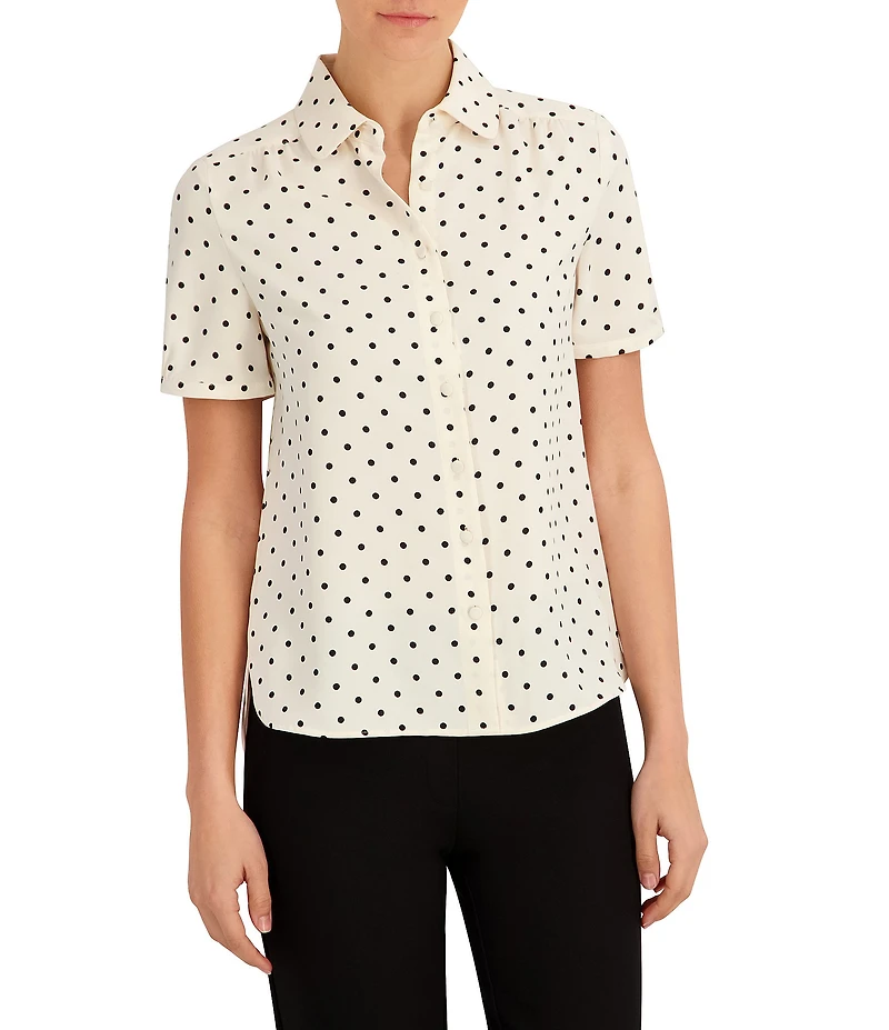 Anne Klein Petite Button Front Blouse With Cap Sleeve