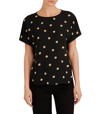 Anne Klein Petite Dotted Short Sleeve Blouse