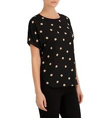 Anne Klein Petite Dotted Short Sleeve Blouse
