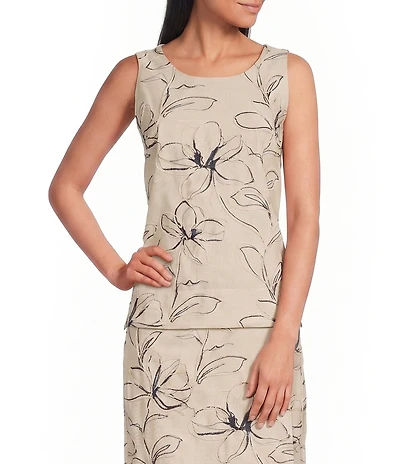 Anne Klein Petite Embroidered Floral Linen Blend Coordinating Tank