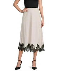 Anne Klein Petite Lace Trim Satin Maxi Skirt