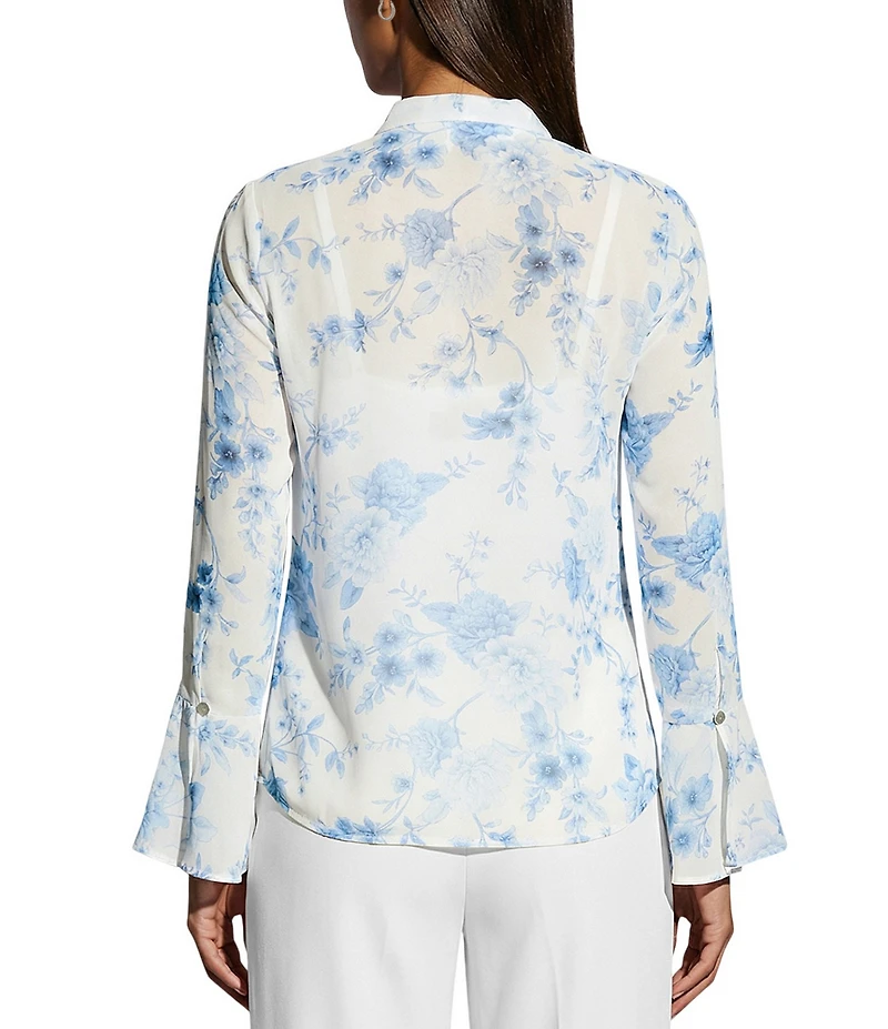 Anne Klein Petite Long Sleeve Blouse With Ruffle Tie At Neck