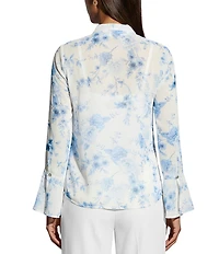 Anne Klein Petite Long Sleeve Blouse With Ruffle Tie At Neck