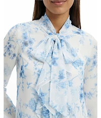 Anne Klein Petite Long Sleeve Blouse With Ruffle Tie At Neck