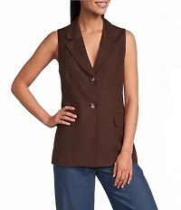 Anne Klein Petite Notch Collar Linen Blend Vest