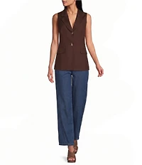 Anne Klein Petite Notch Collar Linen Blend Vest