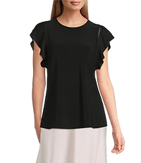 Anne Klein Petite Pleated Flutter Sleeve Jersey Knit Tank