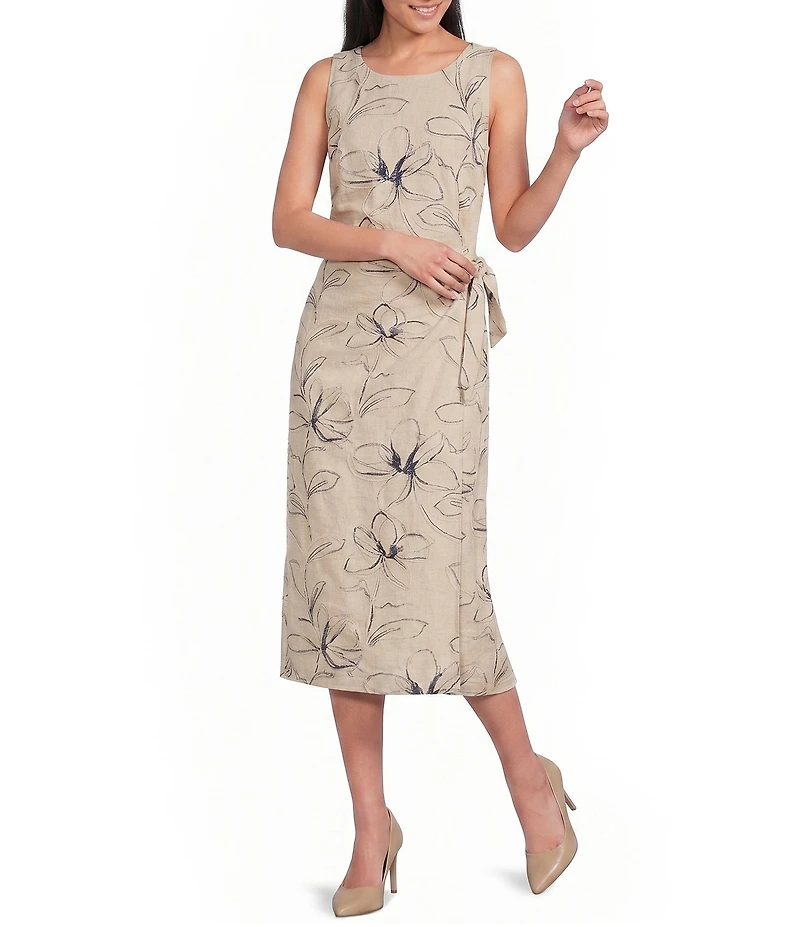 Anne Klein Petite Pull On Faux Wrap Linen Coordinating Midi Skirt