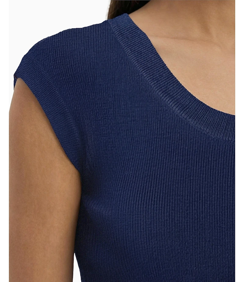 Anne Klein Petite Scoop Neck Rib Trim Tank