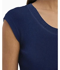 Anne Klein Petite Scoop Neck Rib Trim Tank