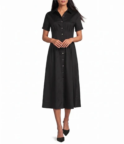 Anne Klein Petite Short Sleeve Cotton Shirt Dress