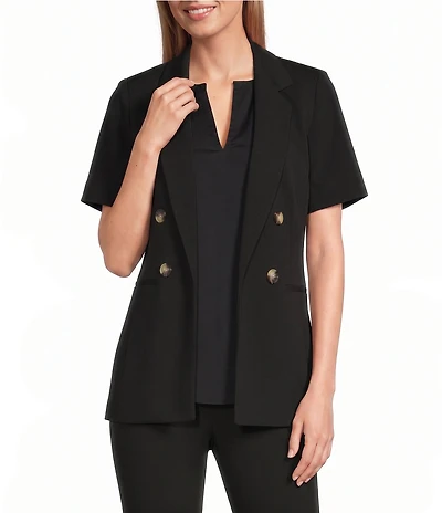 Anne Klein Petite Size Short Sleeve Faux Double Breasted Blazer