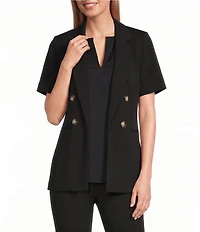 Anne Klein Petite Size Short Sleeve Faux Double Breasted Blazer