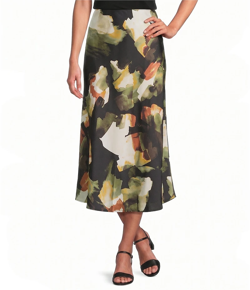 Anne Klein Petite Size Print Satin A Line Skirt