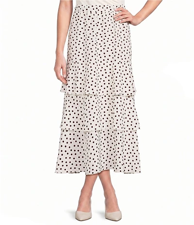 Anne Klein Petite Size Pull On Tier Dotted A-Line Maxi Skirt