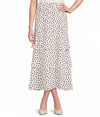 Anne Klein Petite Size Pull On Tier Dotted A-Line Maxi Skirt