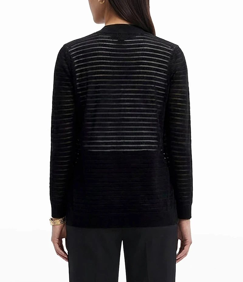 Anne Klein Petite Size Sheer Stripe Open Front Cardigan
