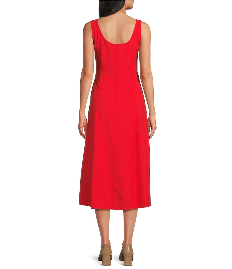 Anne Klein Petite Square Neck Button Front Linen Midi Dress