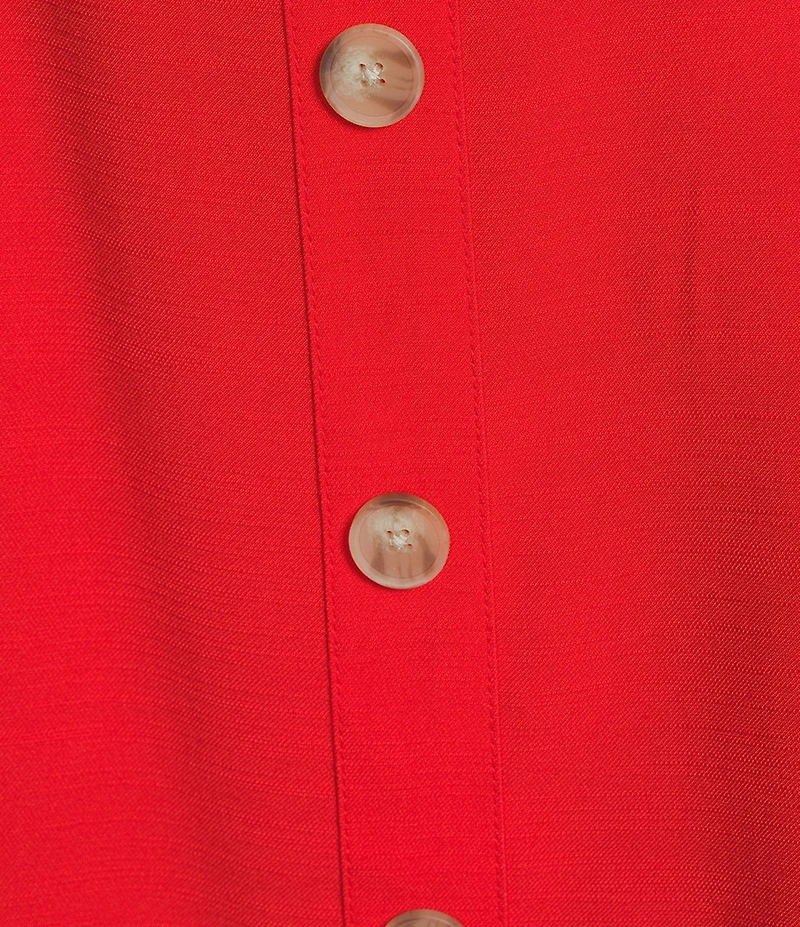 Anne Klein Petite Square Neck Button Front Linen Midi Dress