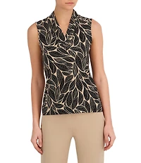 Anne Klein Petite V-neck Printed Knit Jersey Sleeveless Top