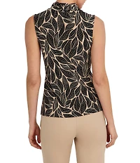 Anne Klein Petite V-neck Printed Knit Jersey Sleeveless Top