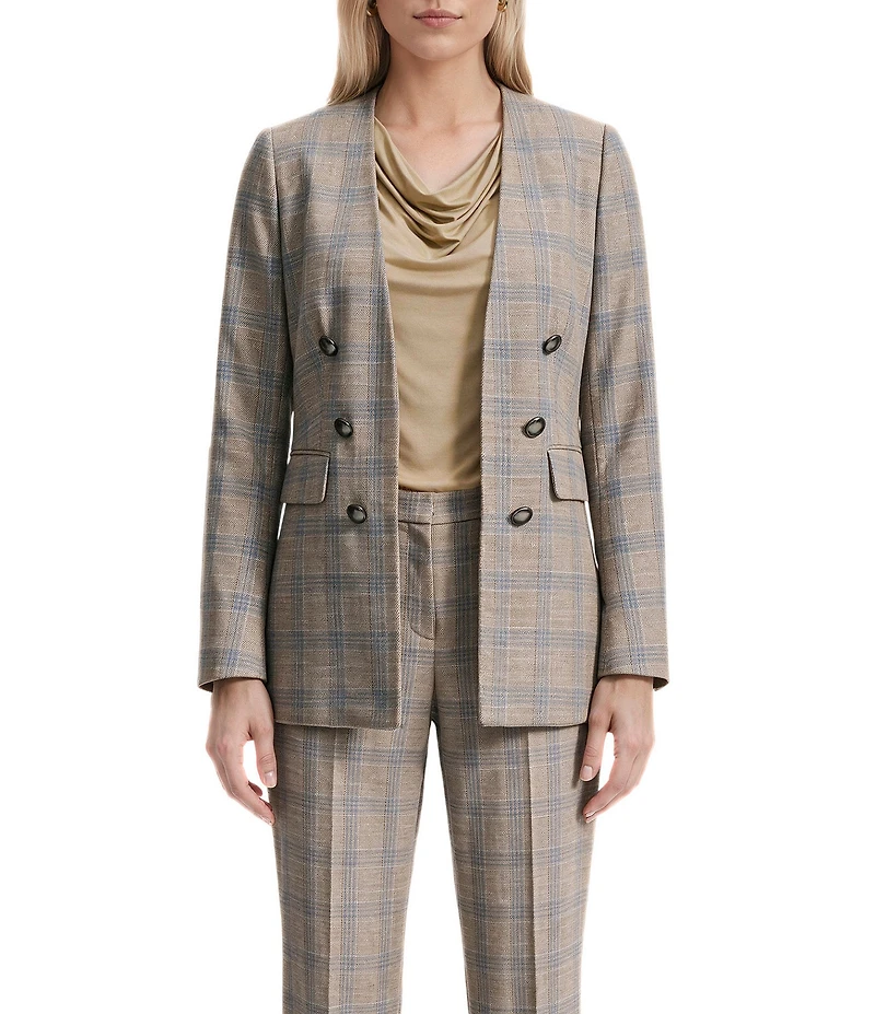 Anne Klein Plaid Faux Double Breasted Plaid Jacket