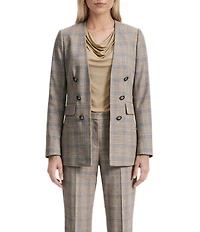 Anne Klein Plaid Faux Double Breasted Plaid Jacket