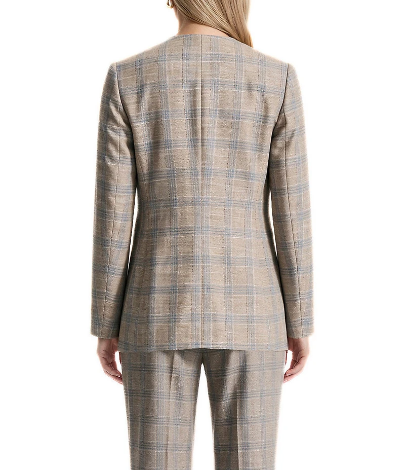 Anne Klein Plaid Faux Double Breasted Plaid Jacket