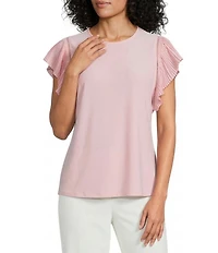 Anne Klein Pleated Flutter Sleeve Top