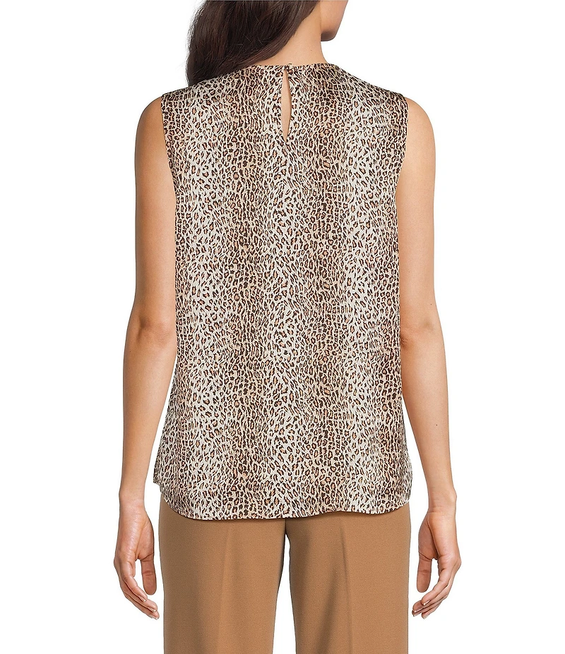 Anne Klein Pleated Neck Sleeveless Animal Print Tank
