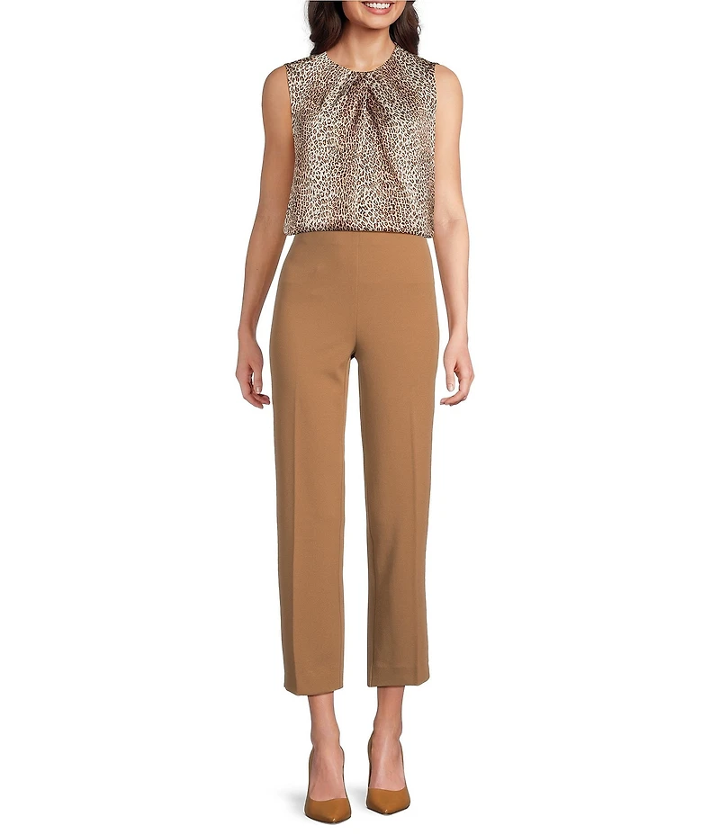 Anne Klein Pleated Neck Sleeveless Animal Print Tank