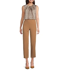 Anne Klein Pleated Neck Sleeveless Animal Print Tank