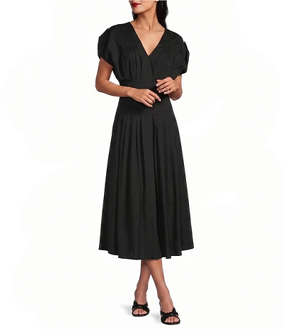 Anne Klein Pleated Waist A Line Pleated Midi Dress