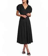 Anne Klein Pleated Waist A Line Pleated Midi Dress