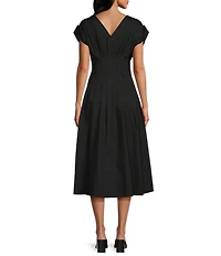 Anne Klein Pleated Waist A Line Pleated Midi Dress