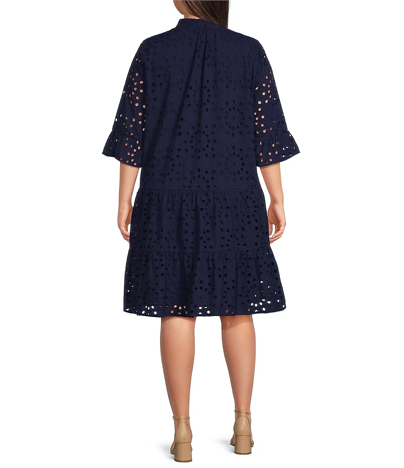 Anne Klein Plus 3/4 Sleeve Eyelet Shirt Dress