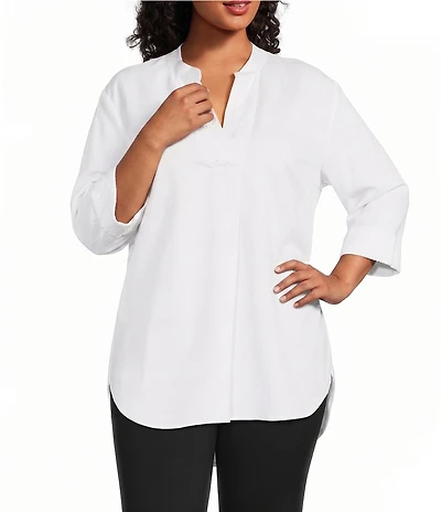 Anne Klein Plus 3/4 Sleeve Linen Tunic With Combo Cuffs