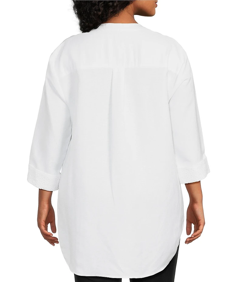 Anne Klein Plus 3/4 Sleeve Linen Tunic With Combo Cuffs