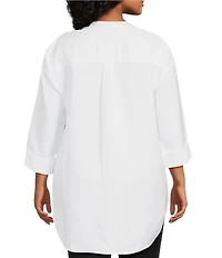 Anne Klein Plus 3/4 Sleeve Linen Tunic With Combo Cuffs